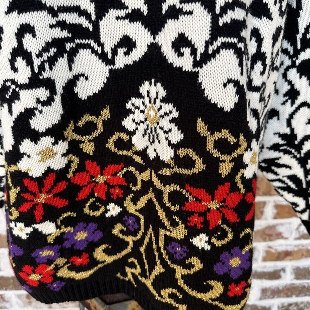 VTG 1980s Trimmings Sweater Women's Small Floral Multi Mock Neck Oversized EUC - Picture 6 of 12